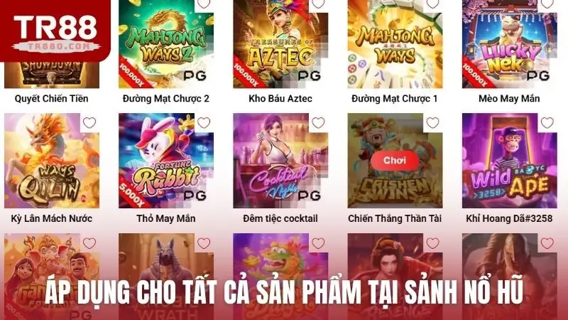 Áp dụng cho tất cả sản phẩm tại sảnh nổ hũ