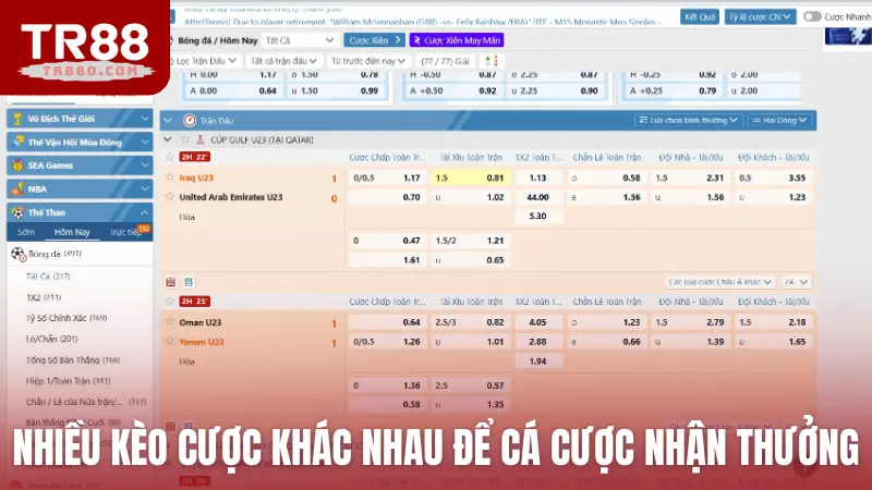 Có nhiều kèo cược khác nhau để cá cược nhận thưởng