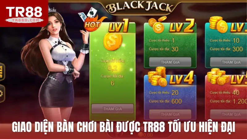Giao diện bàn chơi bài được TR88 tối ưu hiện đại