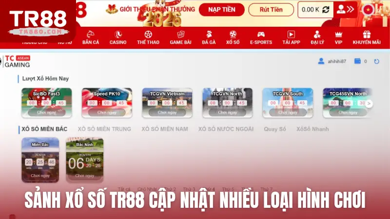Sảnh xổ số TR88 cập nhật nhiều loại hình chơi khác nhau