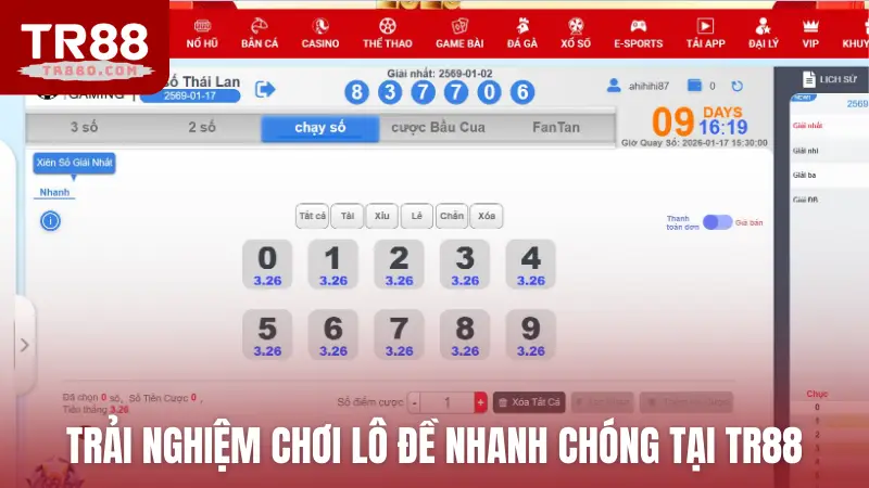Trải nghiệm chơi lô đề nhanh chóng tại TR88