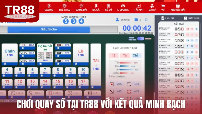 Trải nghiệm chơi quay số tại TR88 với kết quả minh bạch